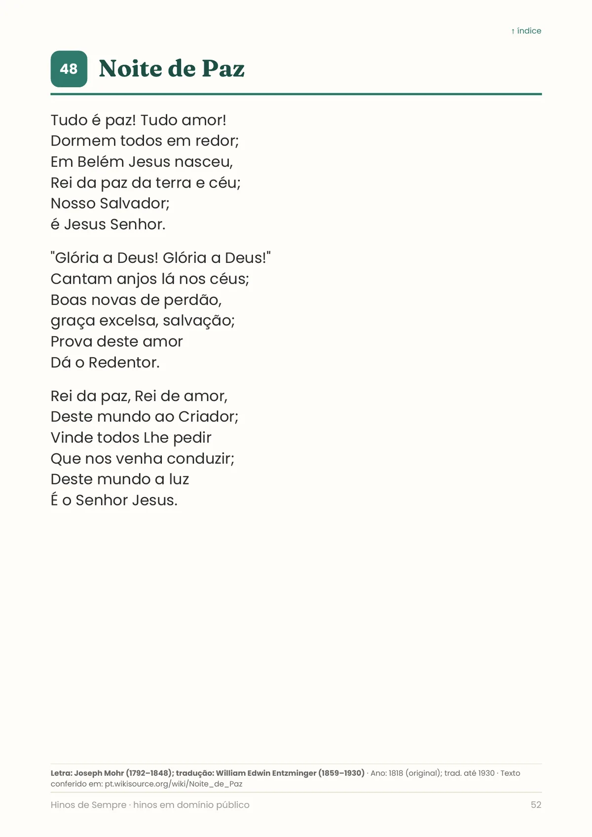 Página real do PDF Hinos de Sempre: hino com o coro destacado